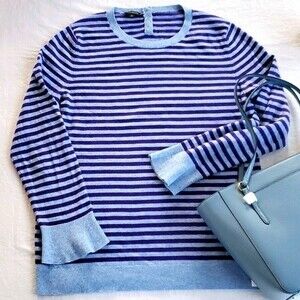 TALBOTS BLUE PURPLE STRIPE WOOL BLEND SWEATER SIZE MEDIUM